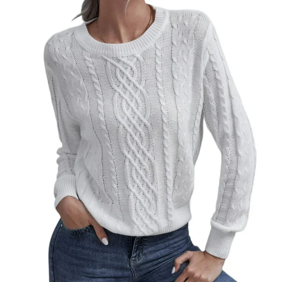 White Fisherman Cableknit Crew Neck Sweater (Size M) - Picture 8 of 8